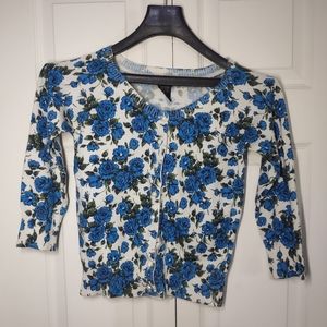 Sweater project small blue floral pearl button cardigan  sweater
